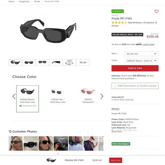 Brand PR 17WS Black Grey Lens Rectangle Stylish Sunglasses - Picture 14 of 14